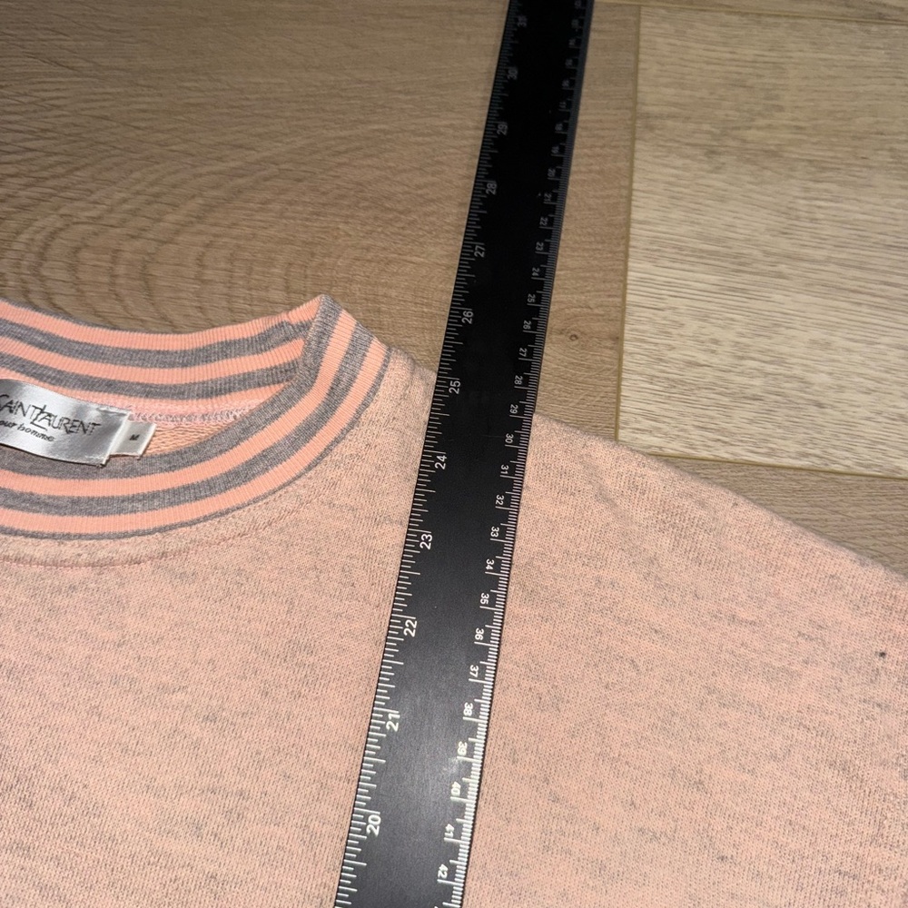 Vintage 90’s Saint Laurent YSL Logo Oversized Salmon Pink Crewneck Sweater - Picture 7 of 7